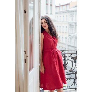 Lněné vestové šaty Madlen červené Velikost: XS