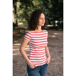 Bamboo tričko Dorothea s kr. rukávem červeno smetanový proužek Velikost: L