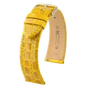 Řemínek Hirsch Genuine Croco - žlutý, lesk - 17 mm  L – Standardní délka (doporučujeme)  16 mm  Zlatá