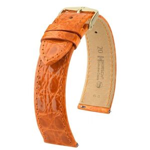 Řemínek Hirsch Genuine Croco - oranžový, lesk - 22 mm  L – Standardní délka (doporučujeme)  20 mm  Zlatá